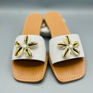 Athena Shells - White Leather Sandals